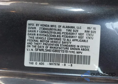 2016 Honda Odyssey Ex-L from USA, damaged, VIN 5FNRL5H61GB021519